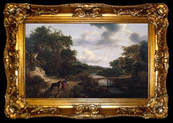 framed  Jacob van Ruisdael Landscape with a footbridge, ta009-2